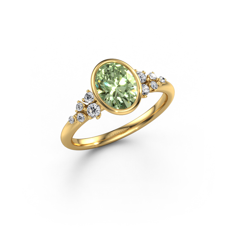 Image of Engagement ring Aliyah OVL 585 gold Green lab grown diamond 8x6 mm
