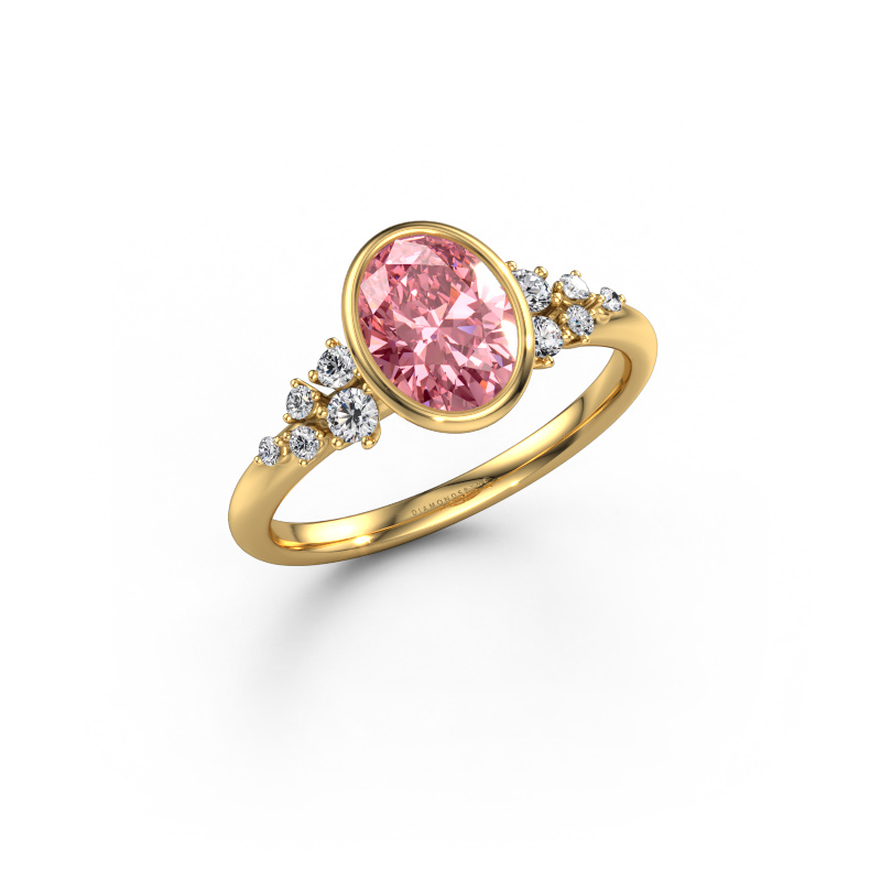 Image of Engagement ring Aliyah OVL 585 gold Pink lab grown diamond 8x6 mm
