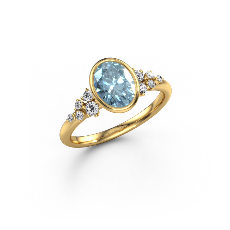 Image of Engagement ring Aliyah OVL 585 gold Blue lab grown diamond 8x6 mm