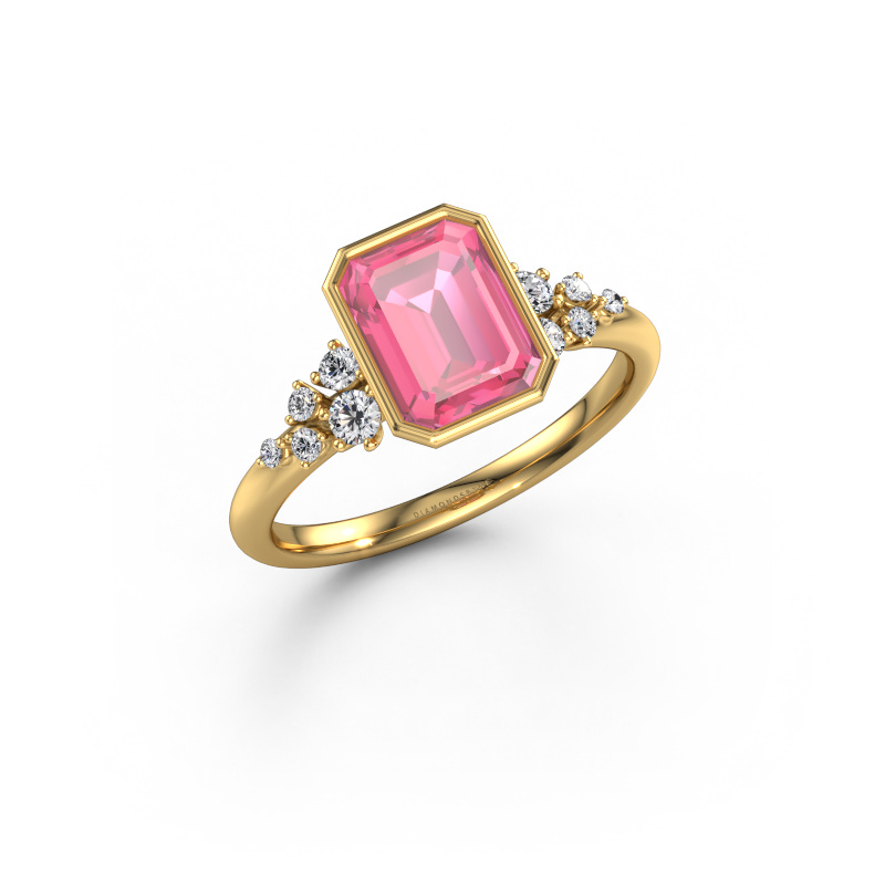 Image de Bague de fiançailles Aliyah EME 585 or jaune Saphir rose 8x6 mm