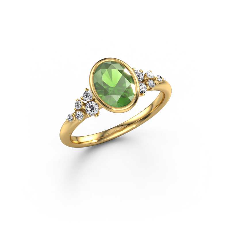 Image of Engagement ring Aliyah OVL 585 gold Tourmaline green 8x6 mm