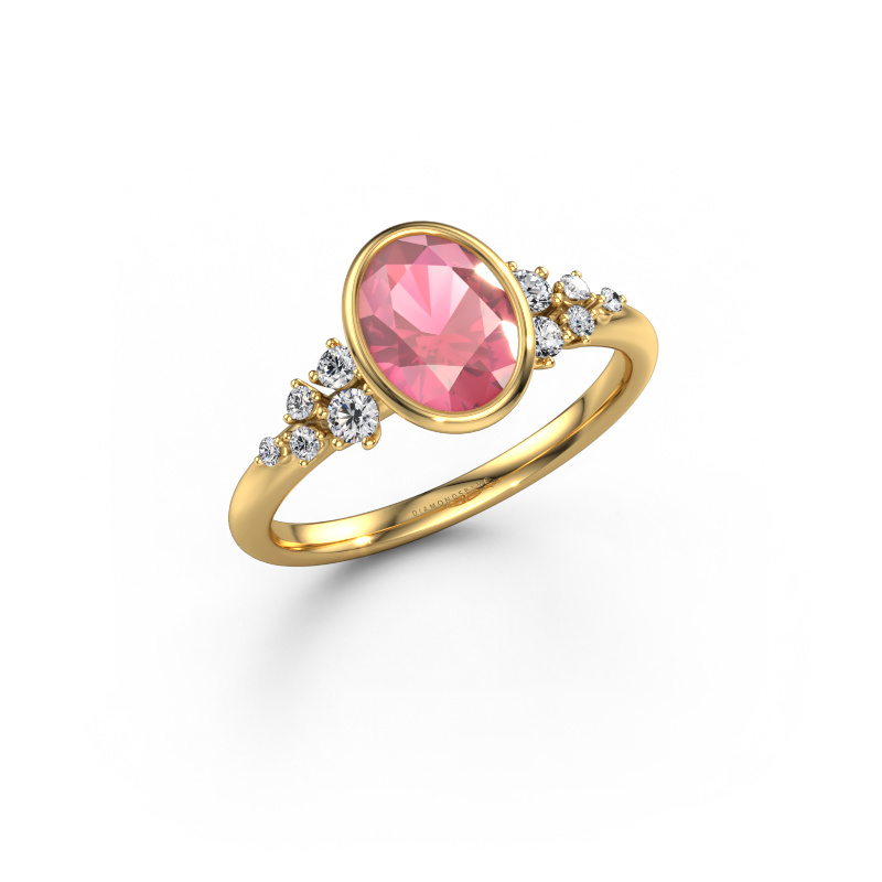 Image of Engagement ring Aliyah OVL 585 gold Tourmaline pink 8x6 mm