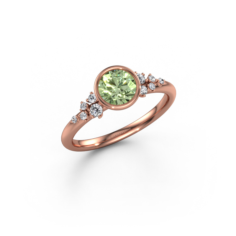 Afbeelding van Verlovingsring Aliyah RND 585 rosé goud Groene lab grown diamant 5.7 mm