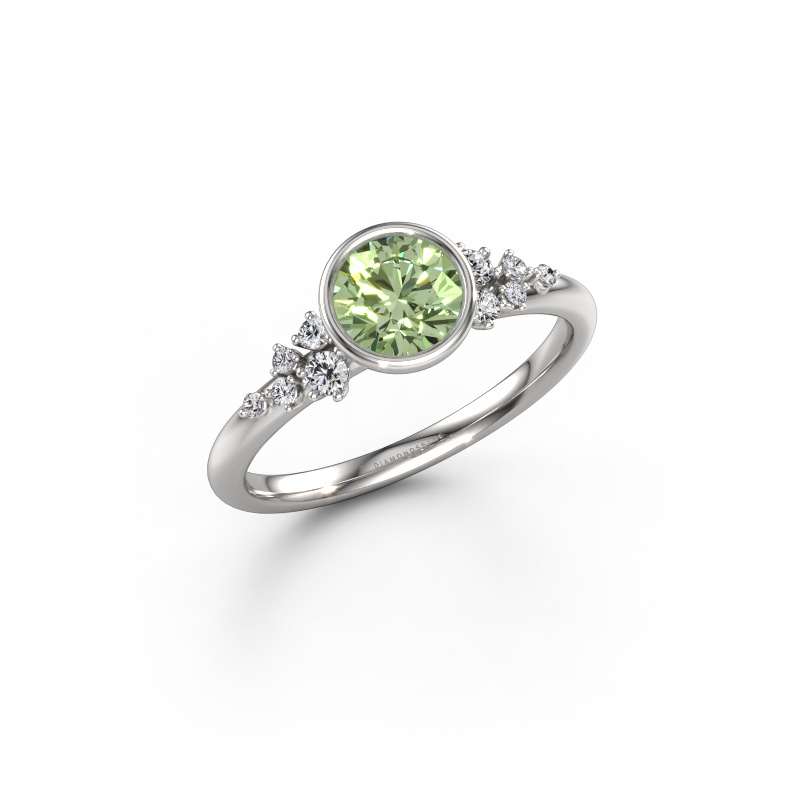 Afbeelding van Verlovingsring Aliyah RND 950 platina Groene lab grown diamant 5.7 mm