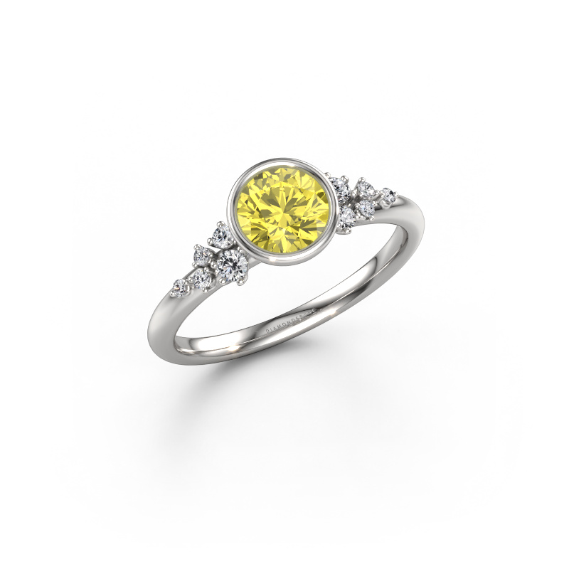 Afbeelding van Verlovingsring Aliyah RND 585 witgoud Gele lab grown diamant 5.7 mm