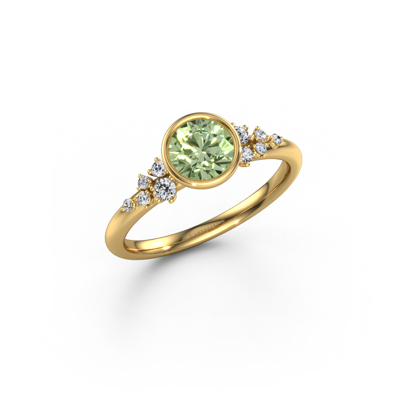 Afbeelding van Verlovingsring Aliyah RND 585 Goud Groene lab grown diamant 5.7 mm