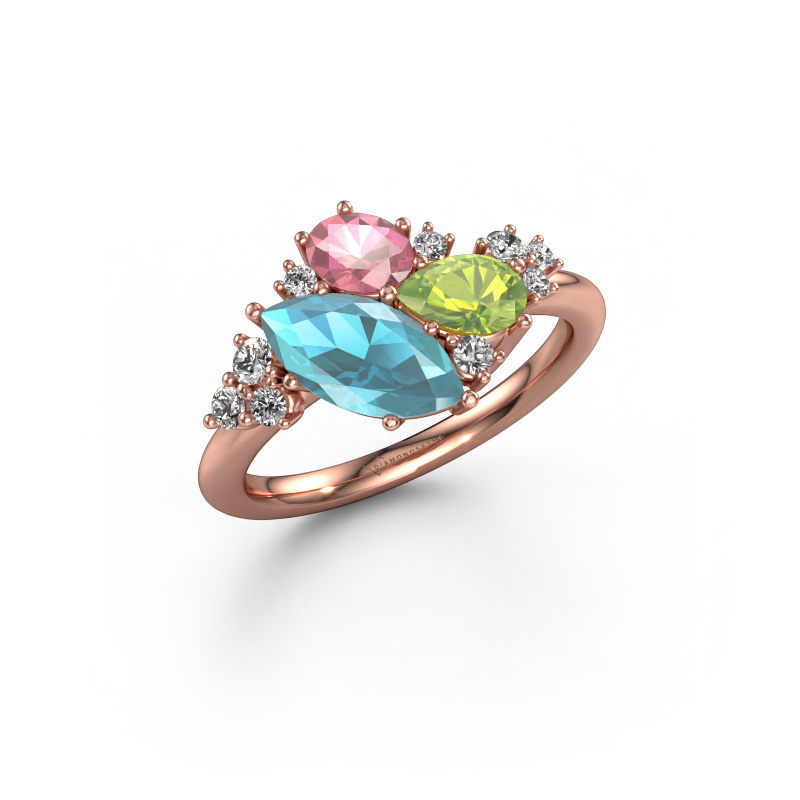 Image of Ring Amanda 585 rose gold Blue topaz 10x5 mm