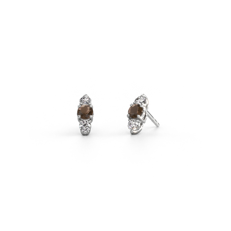 Image of Earrings Amie 585 white gold Smokey quartz 4 mm
