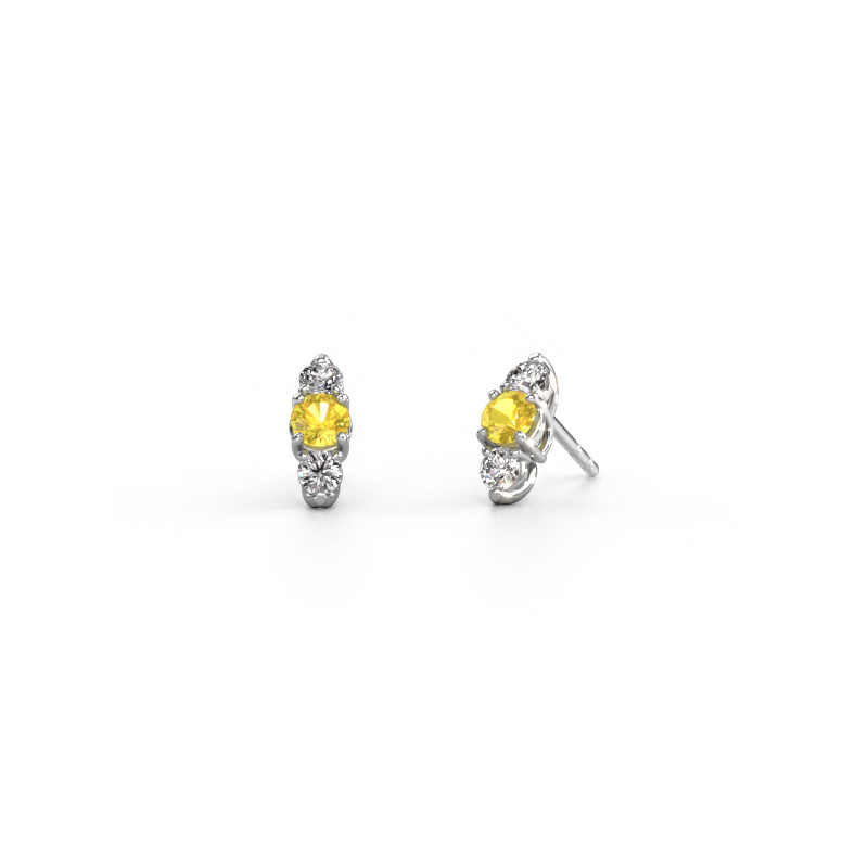 Image de Boucles d'oreilles Amie 585 or blanc Saphir jaune 4 mm