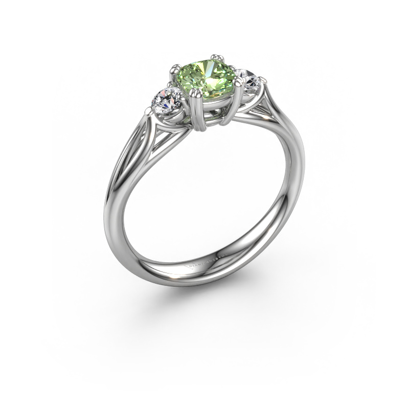Image of Engagement ring Amie cus 950 platinum Green lab grown diamond 5 mm