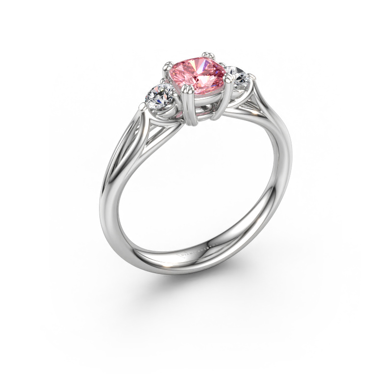 Immagine di Anello di fidanzamento Amie cus 950 platino Diamante lab grown rosa 5 mm