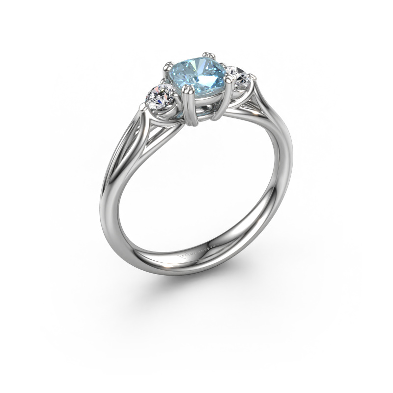 Image de Bague de fiançailles Amie cus 950 platine Diamant synthétique bleu 5 mm