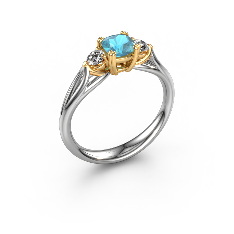 Bild von Verlobungsring Amie cus 585 Weißgold Blau Topas 5 mm