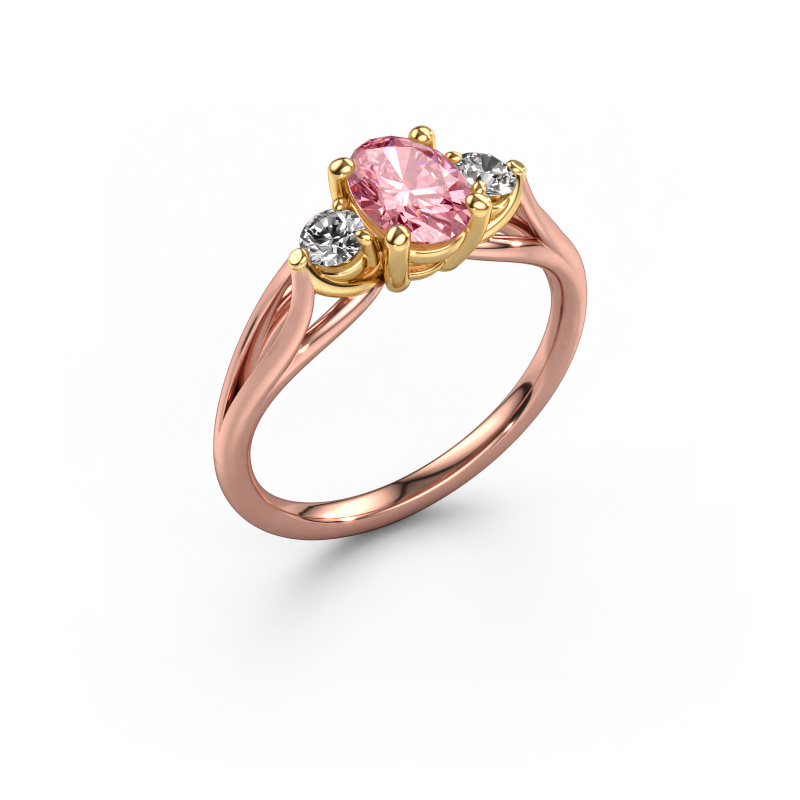 Afbeelding van Verlovingsring Amie OVL 585 rosé goud Roze lab grown diamant 7x5 mm