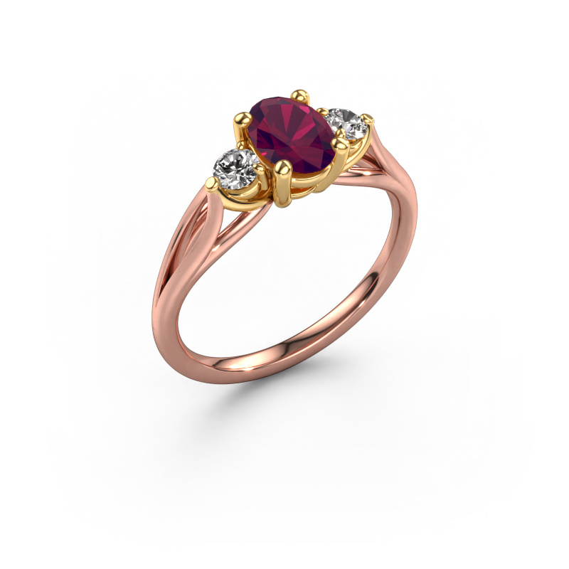 Image of Engagement ring Amie OVL 585 rose gold Rhodolite 7x5 mm