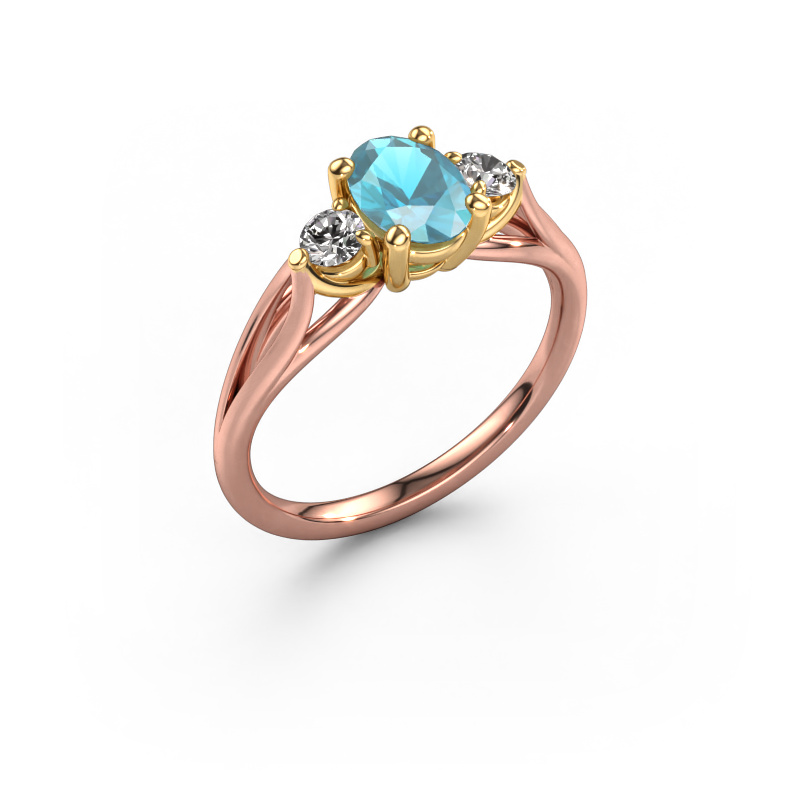 Image of Engagement ring Amie OVL 585 rose gold Blue topaz 7x5 mm