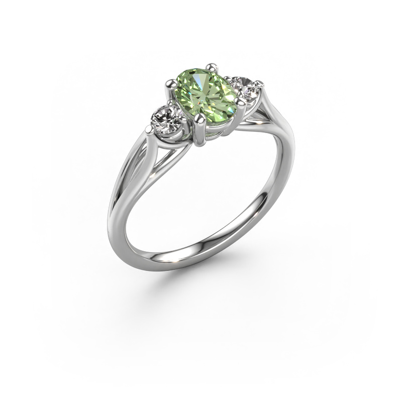 Image of Engagement ring Amie OVL 950 platinum Green lab grown diamond 7x5 mm