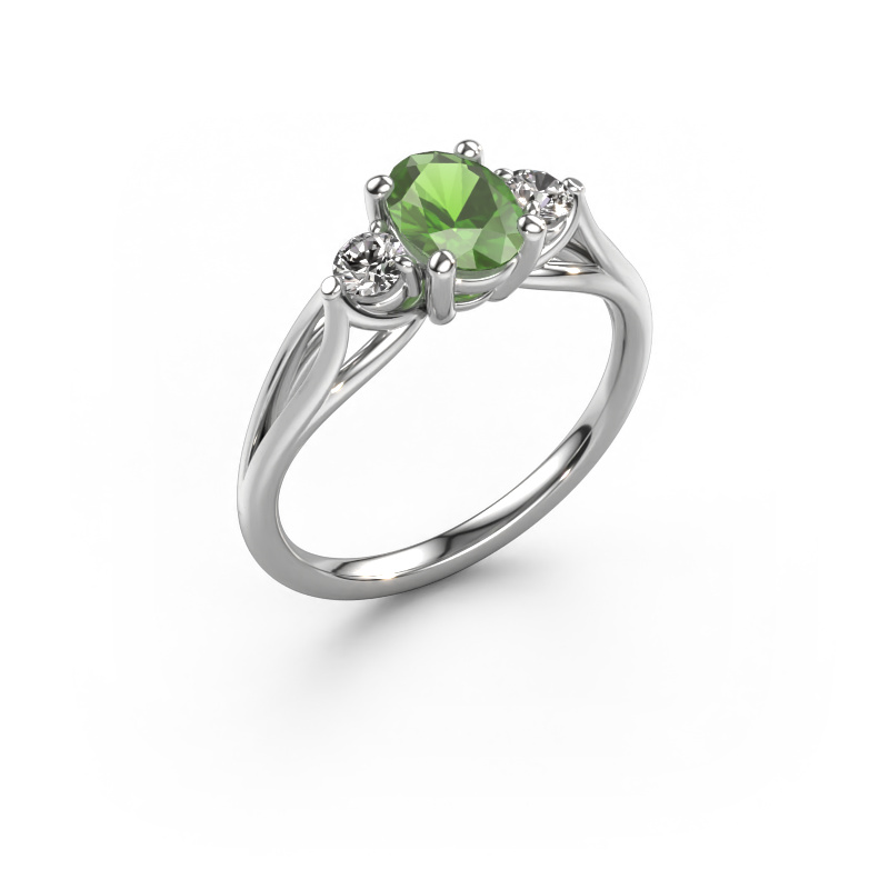Image of Engagement ring Amie OVL 950 platinum Tourmaline green 7x5 mm