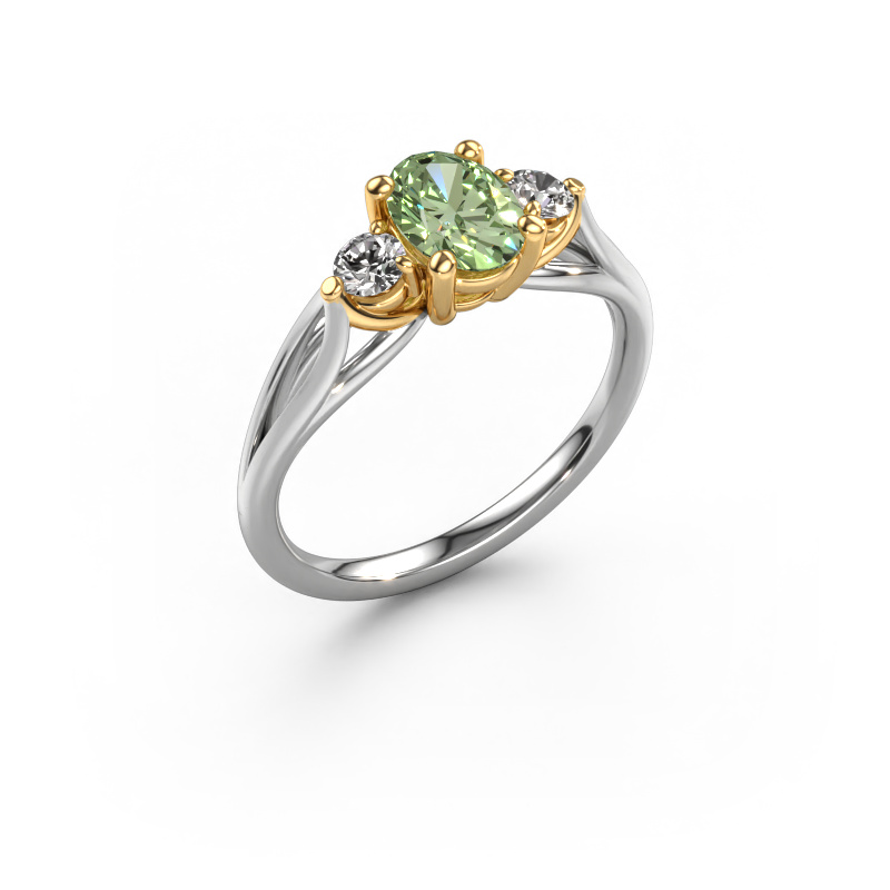 Image de Bague de fiançailles Amie OVL 585 or blanc Diamants synthétiques vert 7x5 mm