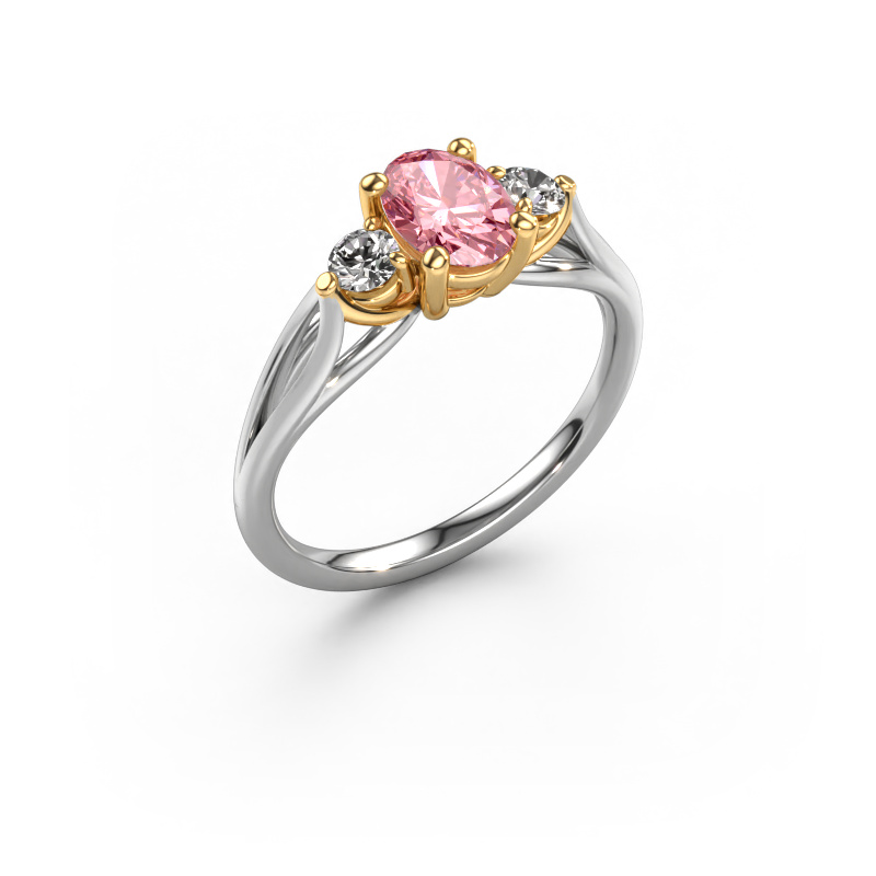 Afbeelding van Verlovingsring Amie OVL 585 witgoud Roze lab grown diamant 7x5 mm