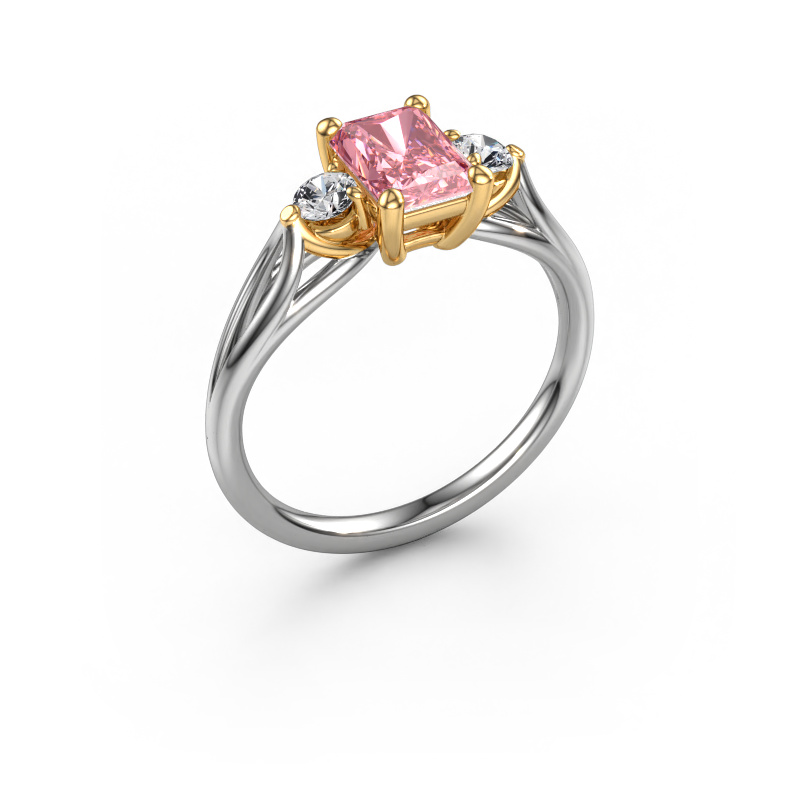 Image de Bague de fiançailles Amie RAD 585 or blanc Diamant synthétique roze 7x5 mm