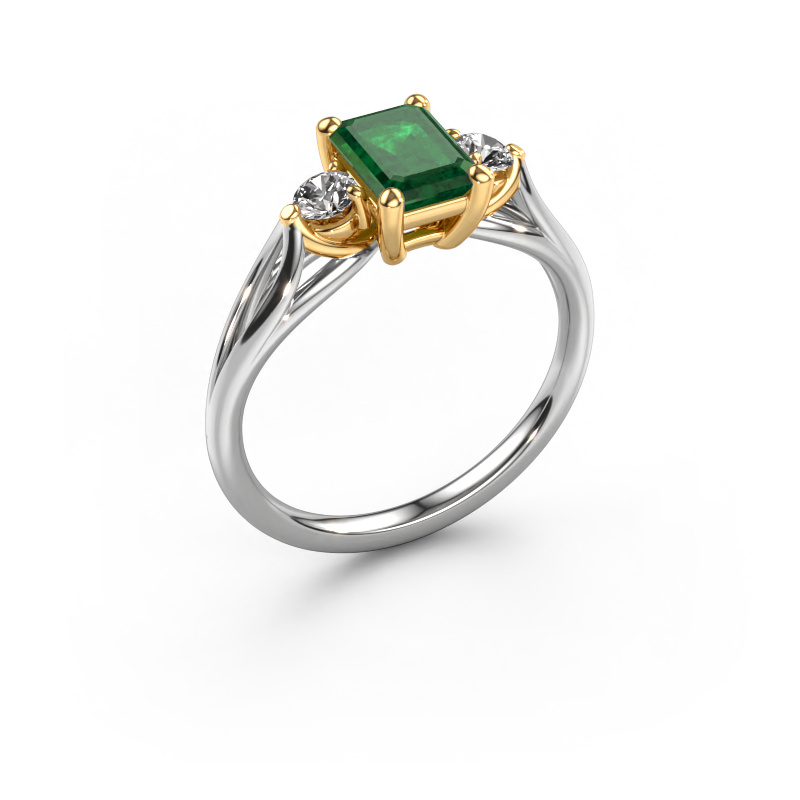 Image of Engagement ring Amie EME 585 white gold Emerald 7x5 mm