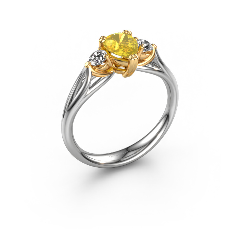 Image of Engagement ring Amie per 585 white gold Yellow sapphire 7x5 mm