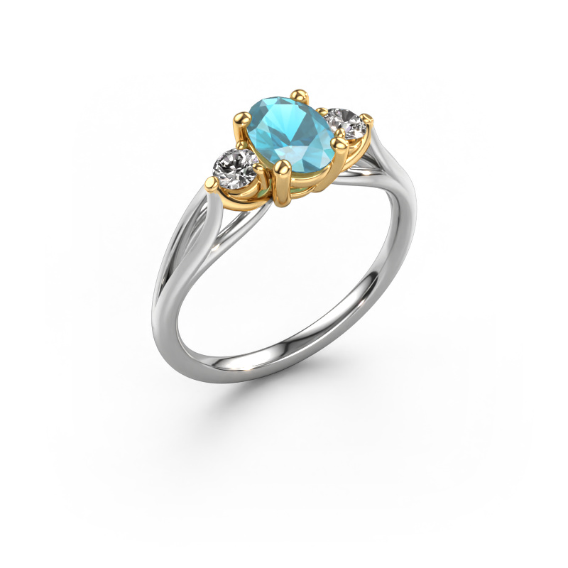 Image of Engagement ring Amie OVL 585 white gold Blue topaz 7x5 mm