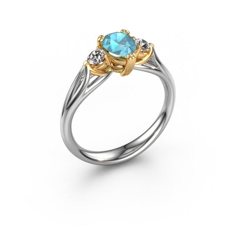 Image of Engagement ring Amie per 585 white gold Blue topaz 7x5 mm