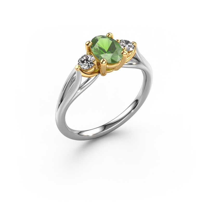 Image of Engagement ring Amie OVL 585 white gold Tourmaline green 7x5 mm