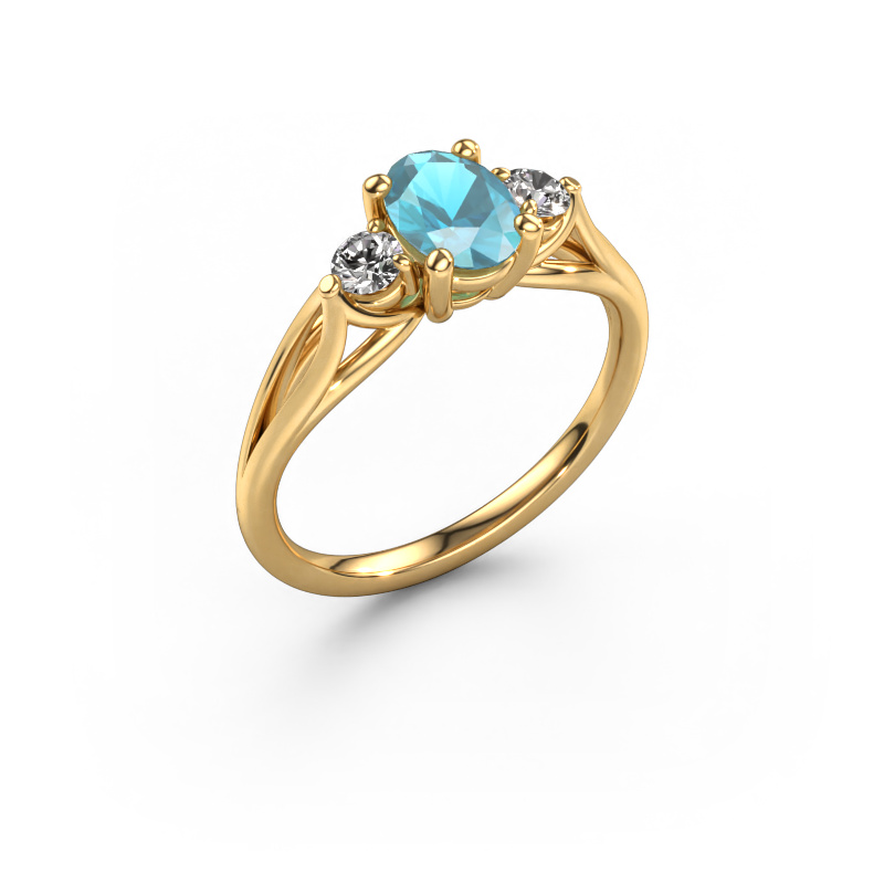 Image of Engagement ring Amie OVL 585 gold Blue topaz 7x5 mm