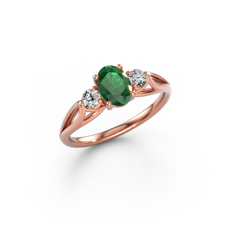 Immagine di Anello di fidanzamento Amie OVL 585 oro rosa Smeraldo 7x5 mm