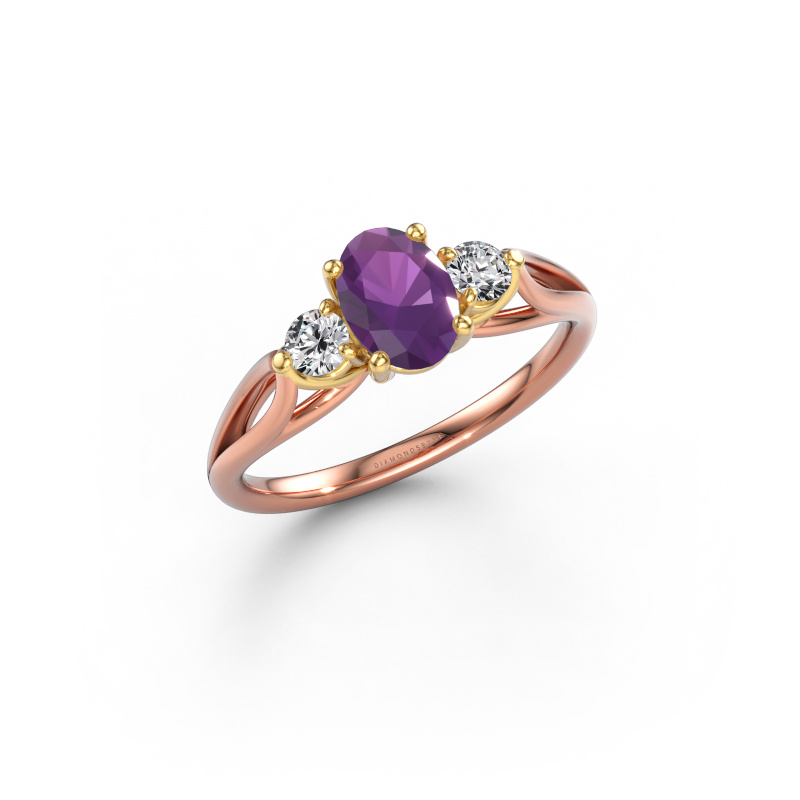 Afbeelding van Verlovingsring Amie OVL 585 rosé goud Amethist 7x5 mm
