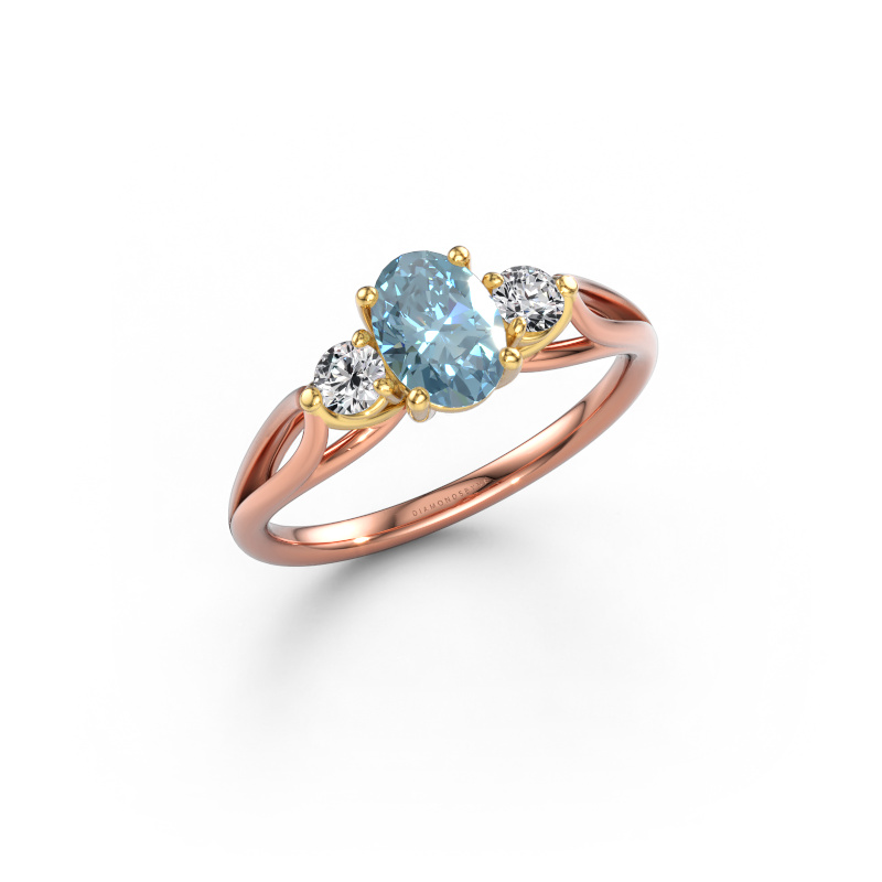 Afbeelding van Verlovingsring Amie OVL 585 rosé goud Blauwe lab grown diamant 7x5 mm