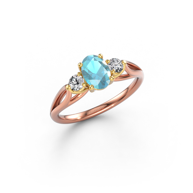 Image of Engagement ring Amie OVL 585 rose gold Blue topaz 7x5 mm