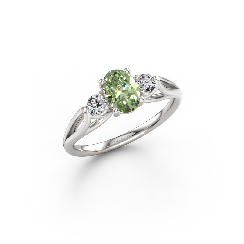 Immagine di Anello di fidanzamento Amie OVL 585 oro bianco Diamante lab grown verde 7x5 mm