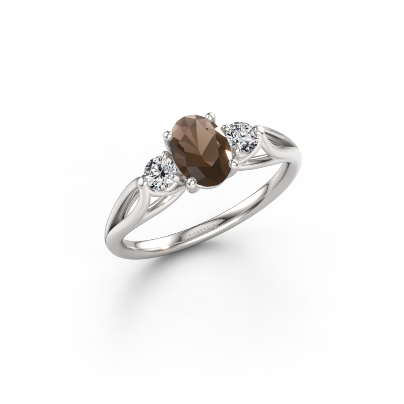 Immagine di Anello di fidanzamento Amie OVL 585 oro bianco Quarzo fumé 7x5 mm