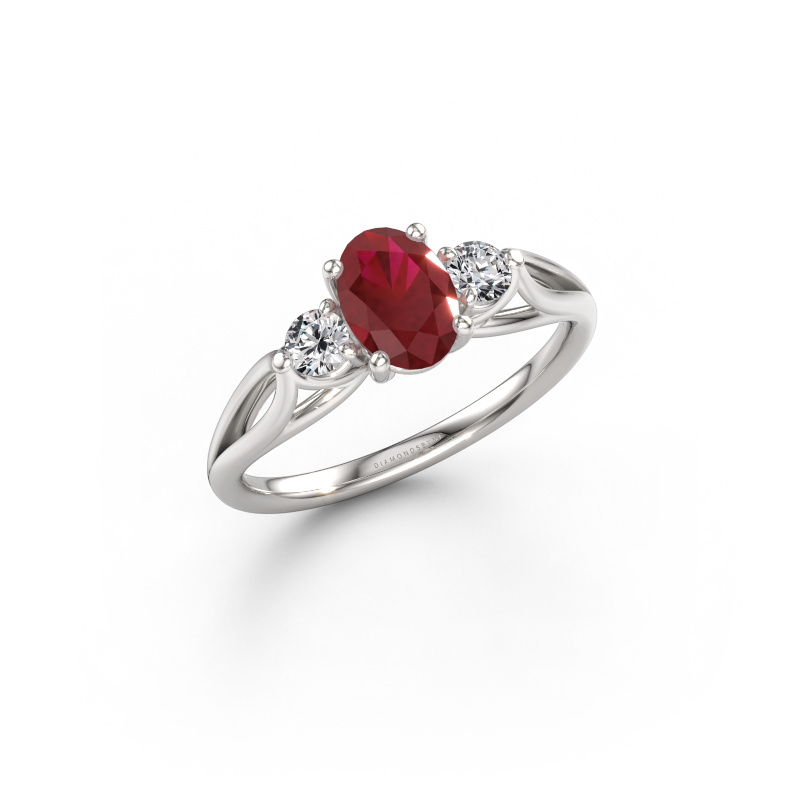 Image of Engagement ring Amie OVL 950 platinum Ruby 7x5 mm