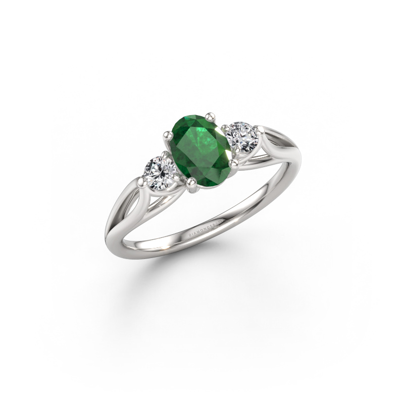 Immagine di Anello di fidanzamento Amie OVL 585 oro bianco Smeraldo 7x5 mm
