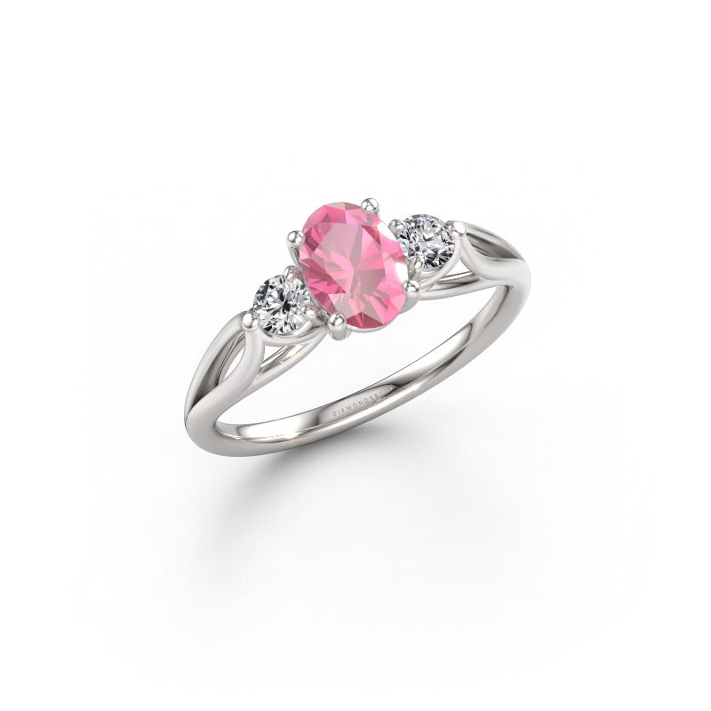 Afbeelding van Verlovingsring Amie OVL 950 platina Roze saffier 7x5 mm