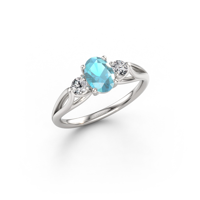 Image de Bague de fiançailles Amie OVL 950 platine Topaze bleue 7x5 mm