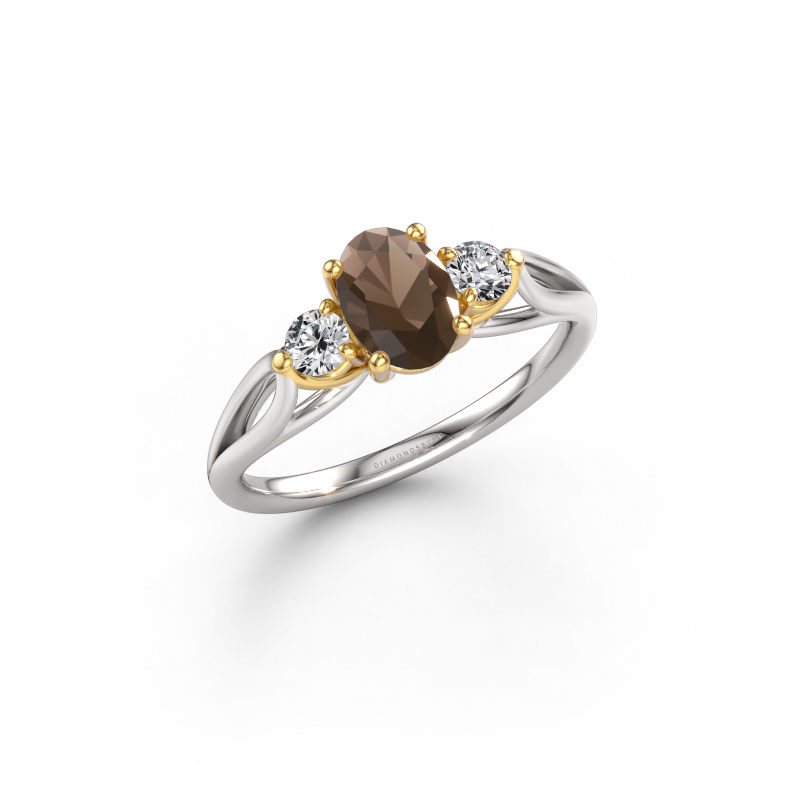 Afbeelding van Verlovingsring Amie OVL 585 witgoud Rookkwarts 7x5 mm