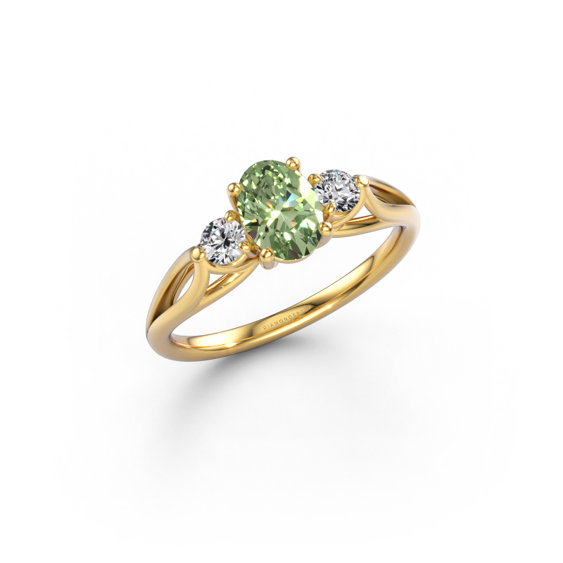 Bild av Förlovningsring Amie OVL 585 gult guld Grön labbodlad diamant 7x5 mm