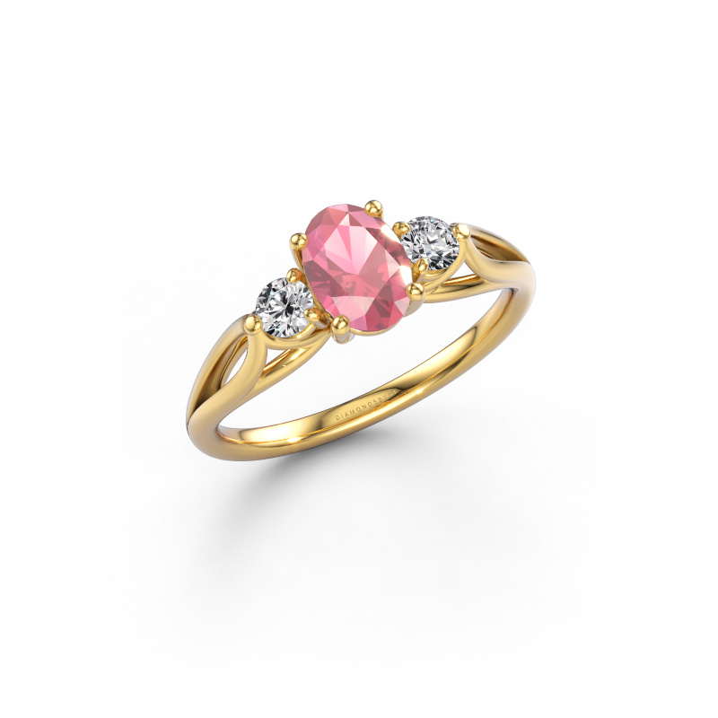Bild av Förlovningsring Amie OVL 585 gult guld Rosa turmalin 7x5 mm