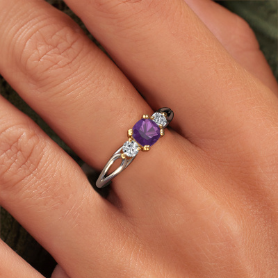 Bague En Or Blanc 14 Carats (585) Avec Améthyste - Taille 56 Ajustable - Neuf Avec étiquettes