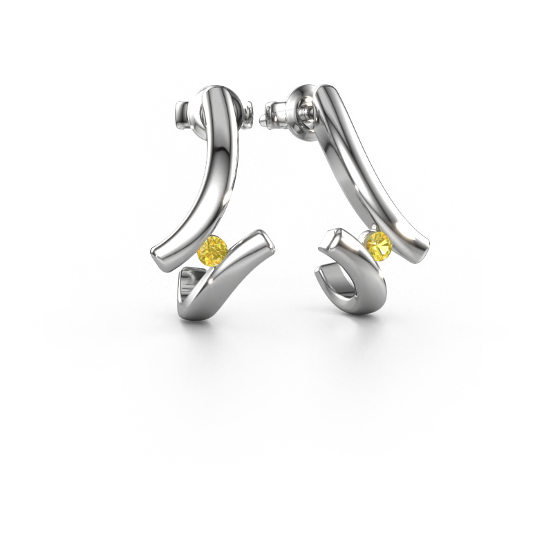 Image de Boucles d'oreilles Amy 585 or blanc Saphir jaune 2.2 mm