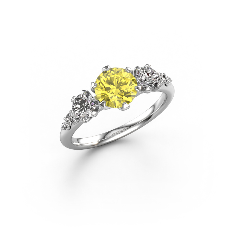 Image de Bague de fiançailles Aniek RND 585 or blanc Diamants synthétiques jaune 6.5 mm