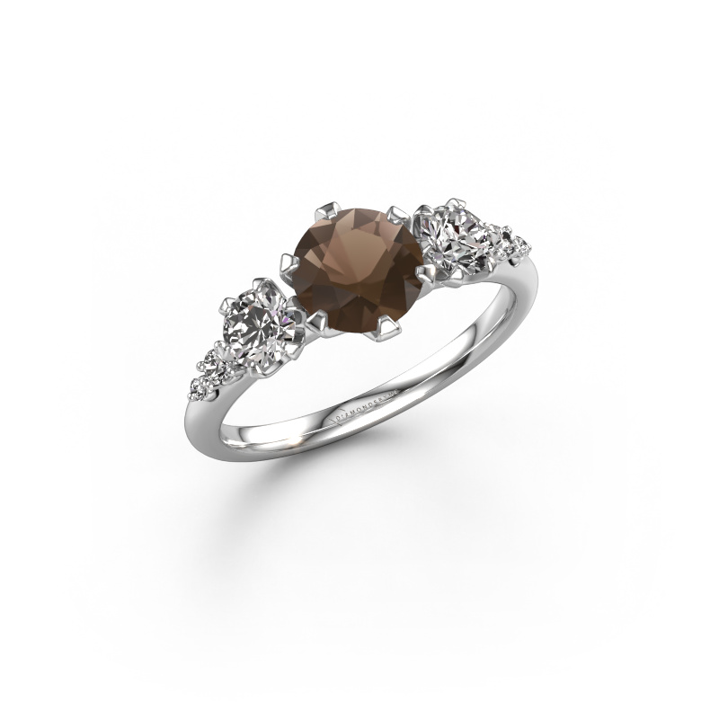 Image of Engagement ring Aniek RND 585 white gold Smokey quartz 6.5 mm