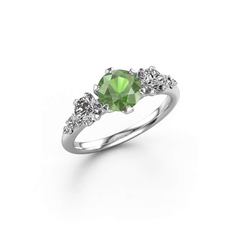 Image of Engagement ring Aniek RND 585 white gold Tourmaline green 6.5 mm