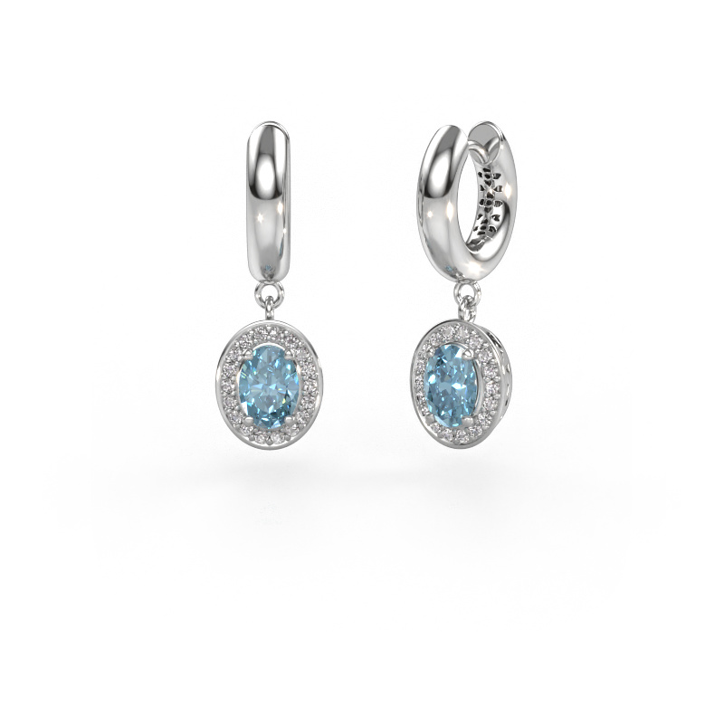 Image de Pendants d'oreilles Annett 585 or blanc Diamant synthétique bleu 7x5 mm